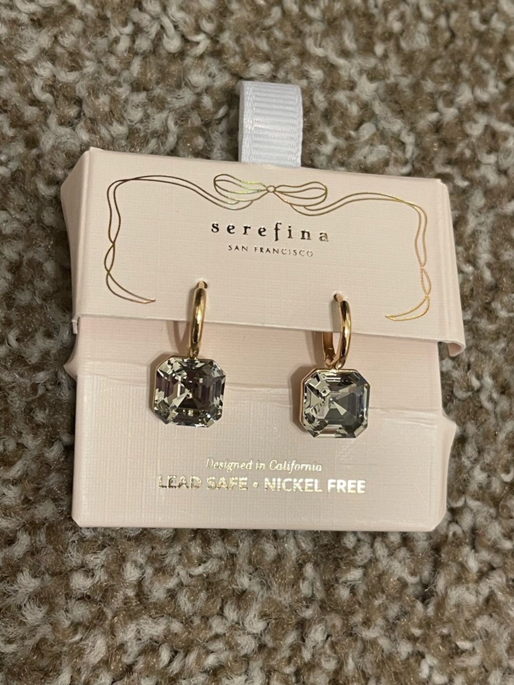 Serefina Gold Hoop Earrings with Gray Crystal Drops